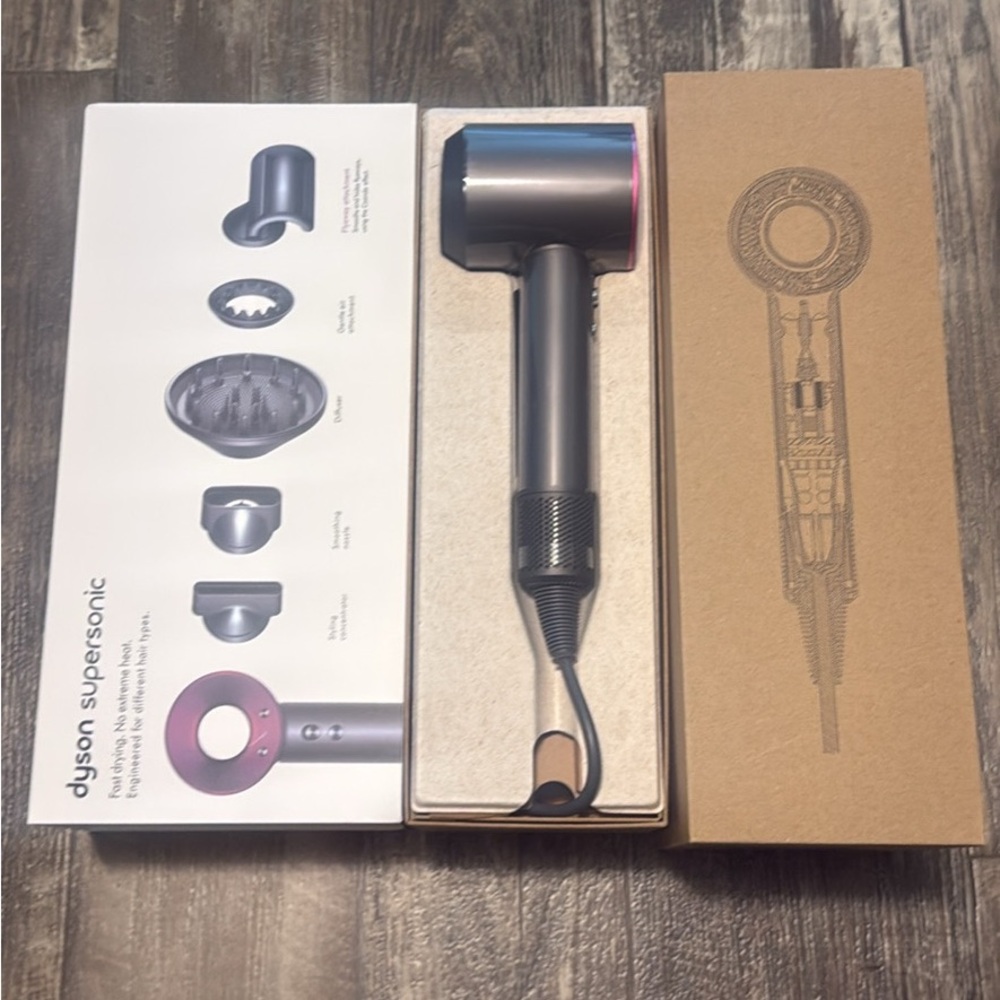 Dyson Hair Dryer with Silver and Pink Finish